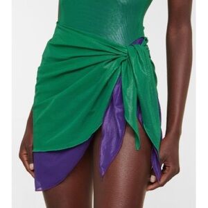 OSEREE SWIMWEAR | Lamé Double Mini Pareo Skirt In Green & Purple Size: M/L